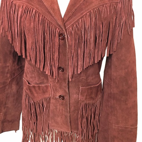 DAWN  Leather Fringe Western Cowgirl  70's Style Jacket Vintage - Picture 3 of 16